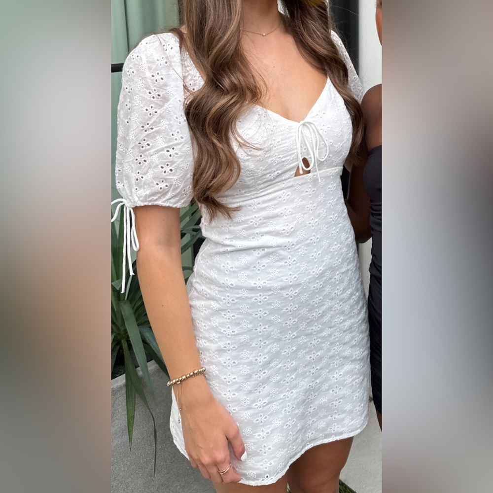 Lulus White Embroidered Puff Sleeve Mini Dress- XS